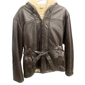Wilsons Leather Chocolate Brown Faux Fur Lined Jacket Belted Womens‎ Size Medium